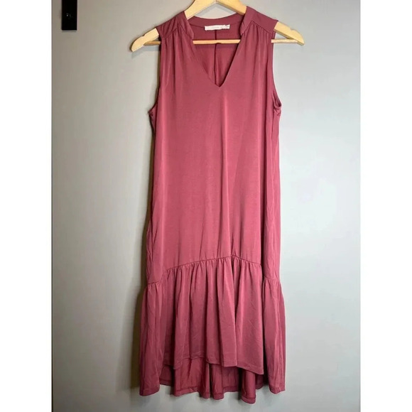 LUSH nordstrom sz SMALL drop waist midi dress peasant mauve pink v neck ruffle - Picture 1 of 5